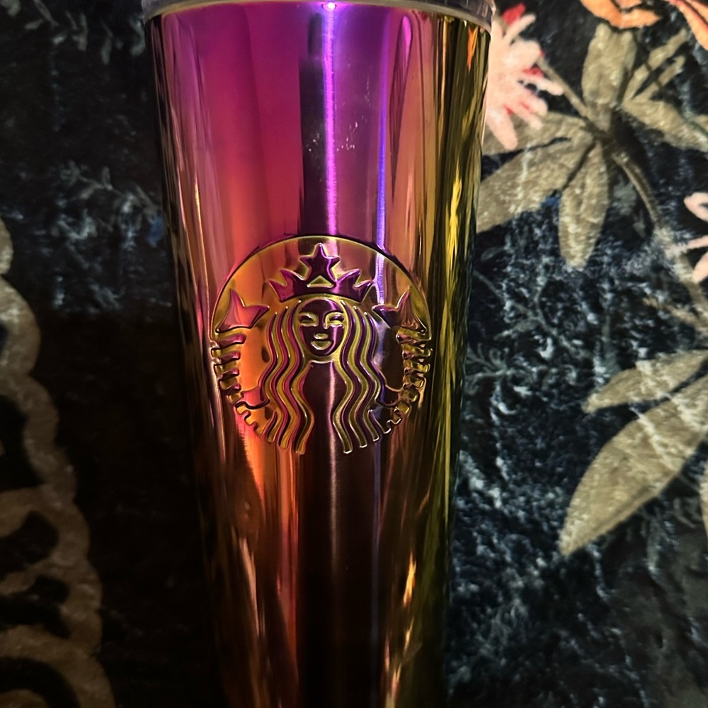 Starbucks Iridescent Stainless Steel Cold Cup Tumbler with Clear Lid  24 Oz NEW